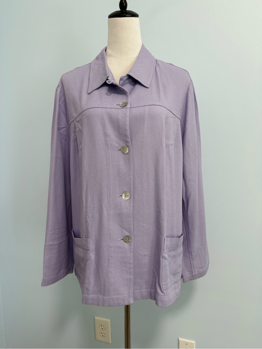 Talbots Lilac‎ Jacket Linen Blend Long Sleeve Button Down Patch Pockets Size L